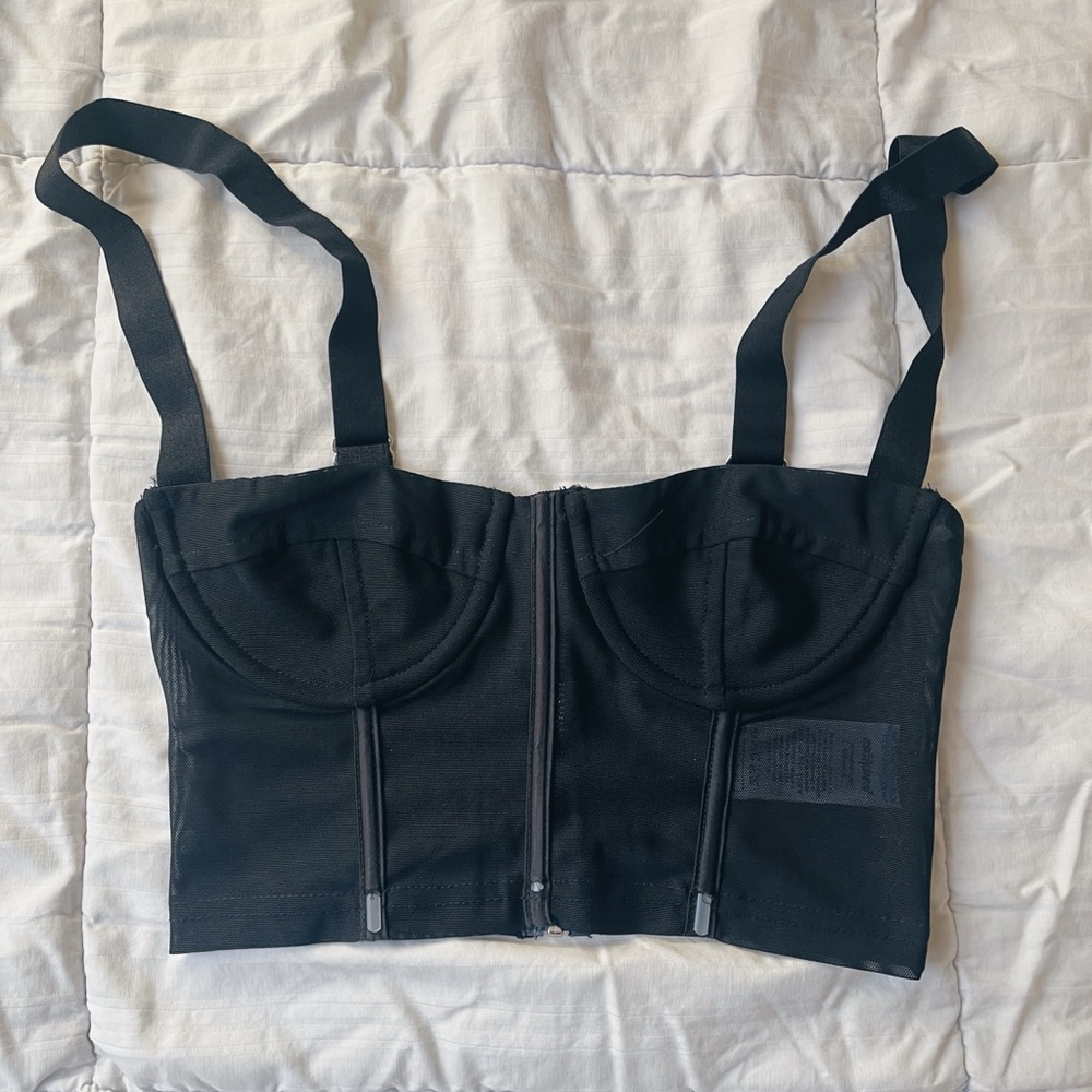 black corset mesh top